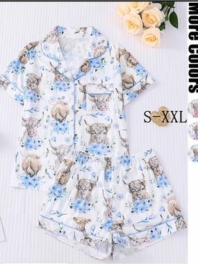 White Floral & Cow Print Short Pajama Set